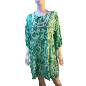 Ruby Rd. Womens Green Geometric Print Flowy Tunic Dress Size L 100% Rayon EUC